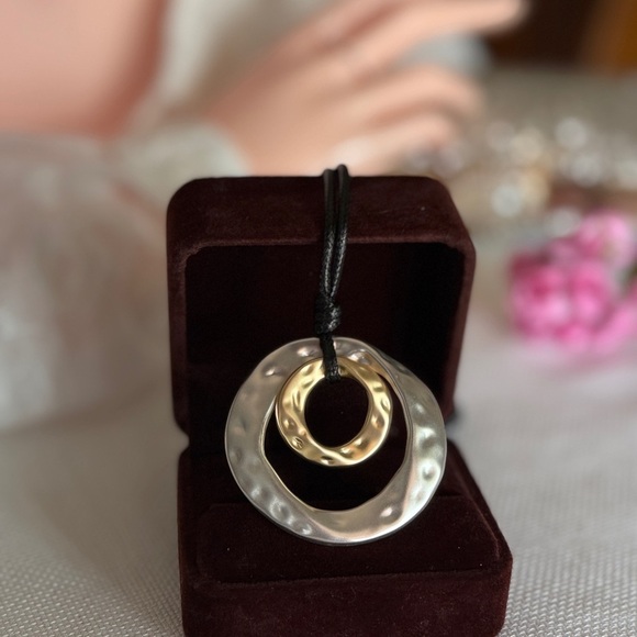 Black Cord Necklace with Silver and Gold Pendant - Picture 6 of 6